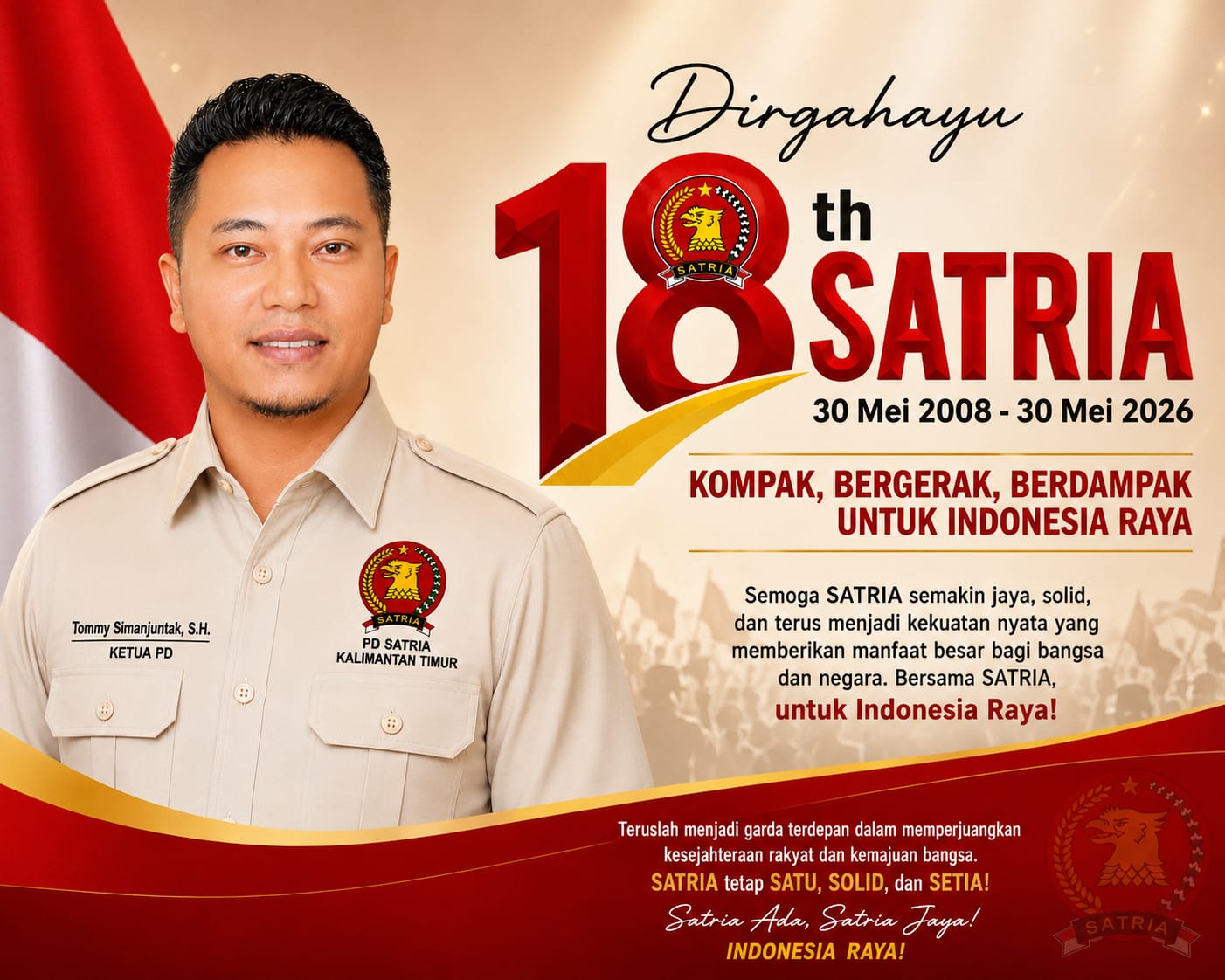 Tommy Simanjuntak Ajak Kader Perkuat Soliditas di HUT Ke-18 SATRIA