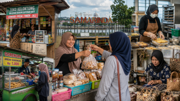 Aktivitas pelaku usaha mikro dan UMKM di Kota Samarinda dalam sebuah kolase ilustrasi. Sektor usaha kecil yang tumbuh dari lingkungan permukiman, pasar tradisional, hingga industri rumahan dinilai menjadi fondasi penting perekonomian daerah. Upaya pemberdayaan dan penguatan akses permodalan, pemasaran, serta pendampingan usaha terus didorong untuk meningkatkan daya saing pelaku UMKM sekaligus membuka lapangan kerja bagi masyarakat. (DG/SK)