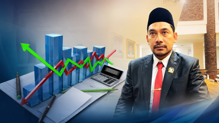 Ilustrasi pertumbuhan ekonomi dan pengelolaan anggaran daerah dipadukan dengan potret Anggota Banggar DPRD Kota Samarinda, Abdul Rohim. Banggar DPRD Samarinda mendorong optimalisasi pendapatan serta penataan belanja APBD agar lebih efektif mempercepat pertumbuhan ekonomi daerah. (Dsg. SK)