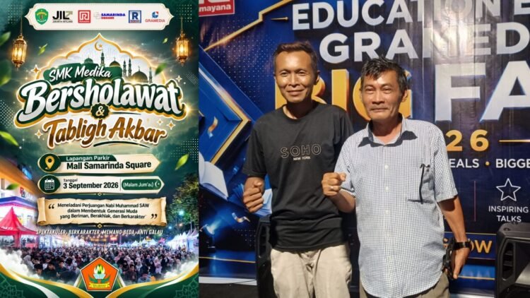 Kepala SMK Medika Samarinda, Musmulyadi (kanan) dan Ketua Panitia Education Expo Gramedia Big Fair, Aldi (kiri)